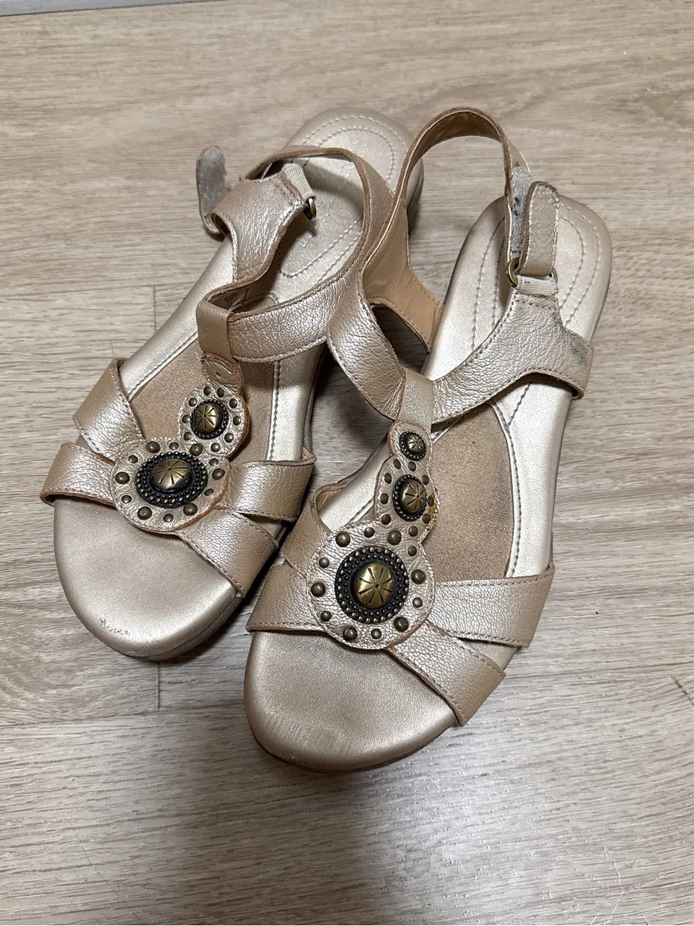Women's Metallic Tan Slingback Sandals with Decorative Stud Detail